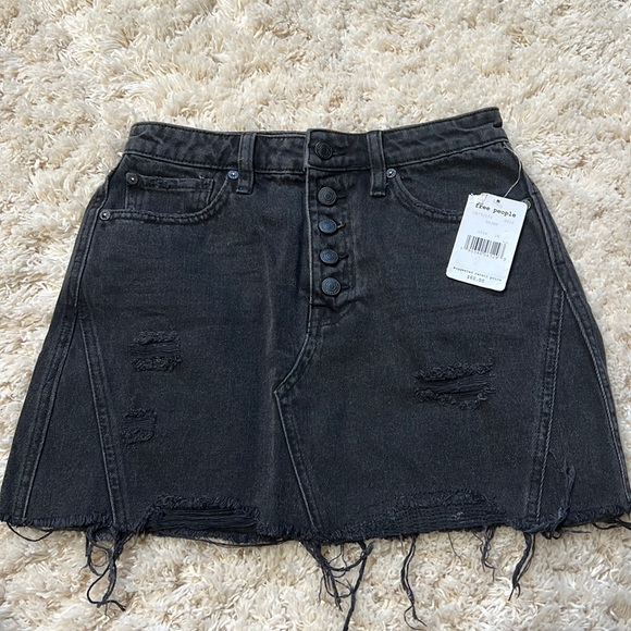 Free People Dresses & Skirts - free people We The Free Black Distressed Rainn Button Down Jean Skirt